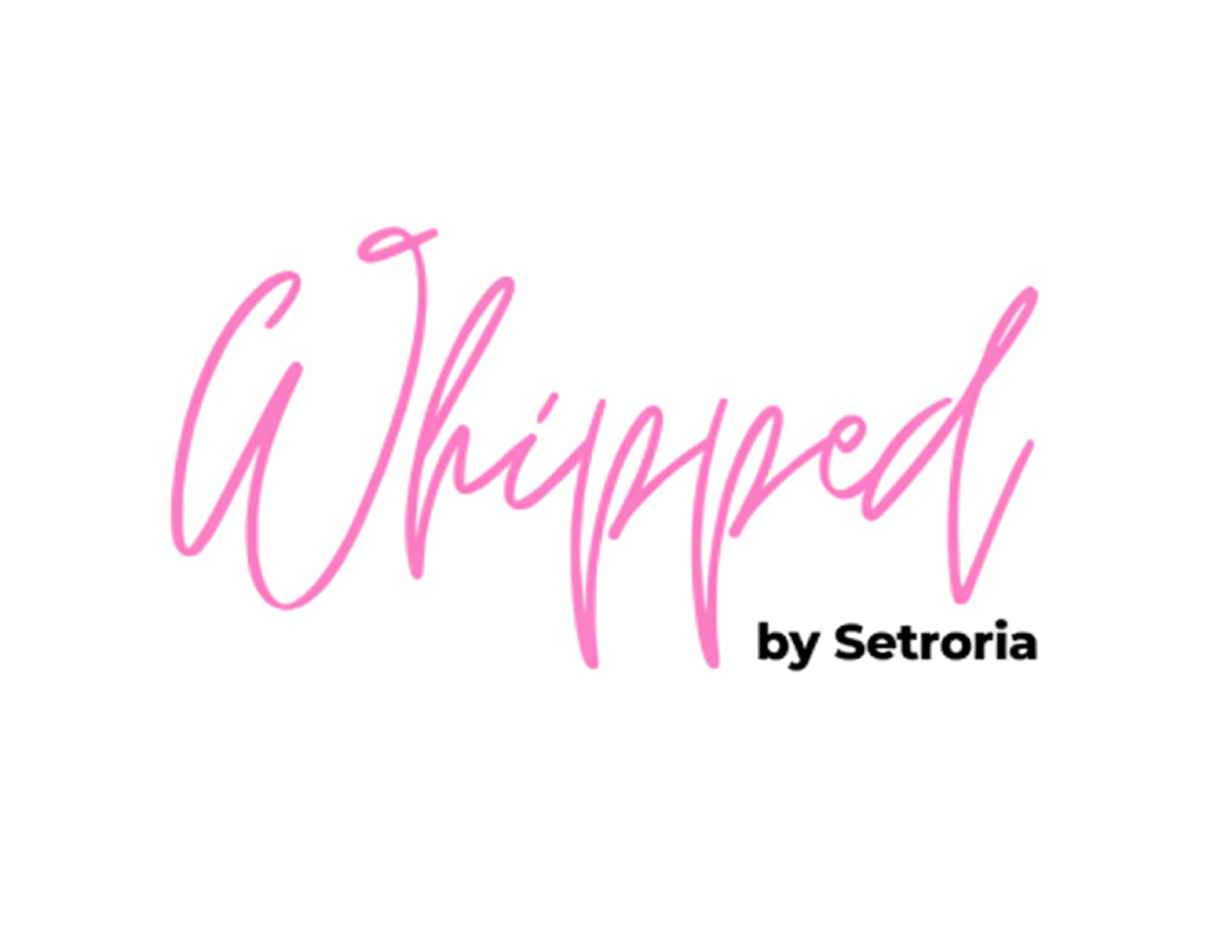 Pink cursive script reading 'Whipped' with smaller black text below reading 'by Setroria' on a plain white background.